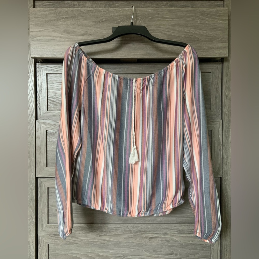 Hollister Blouse | Colorful Stripes | Off Shoulder | Long Sleeves